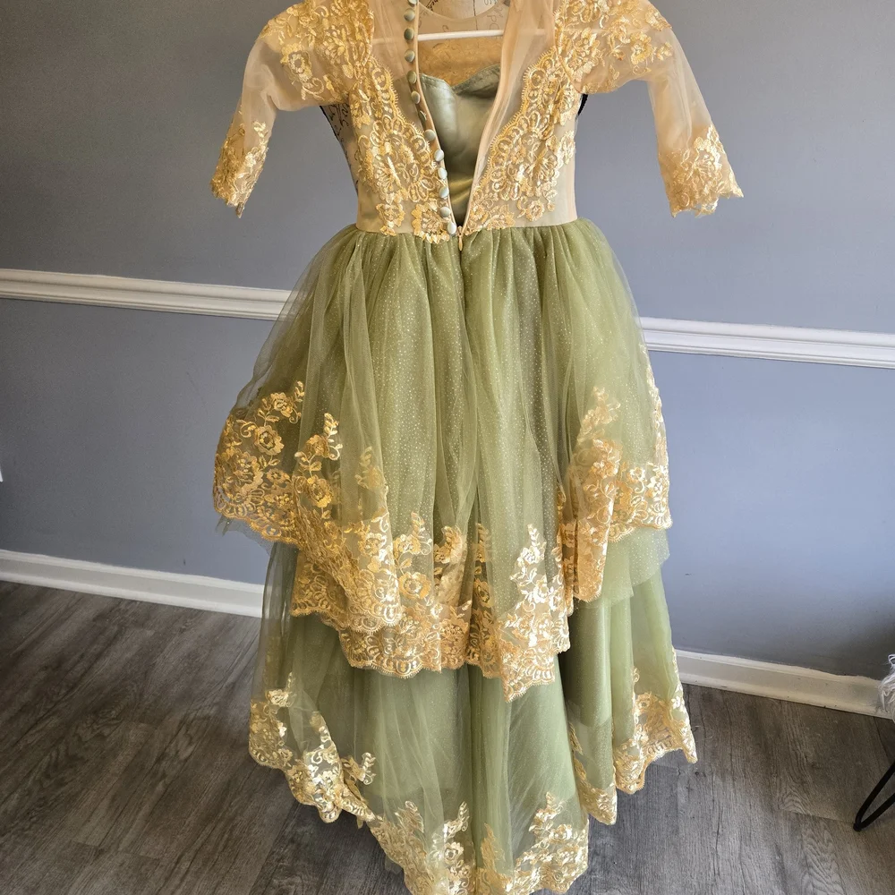 Elegant Green and Gold Kids Costume Dress